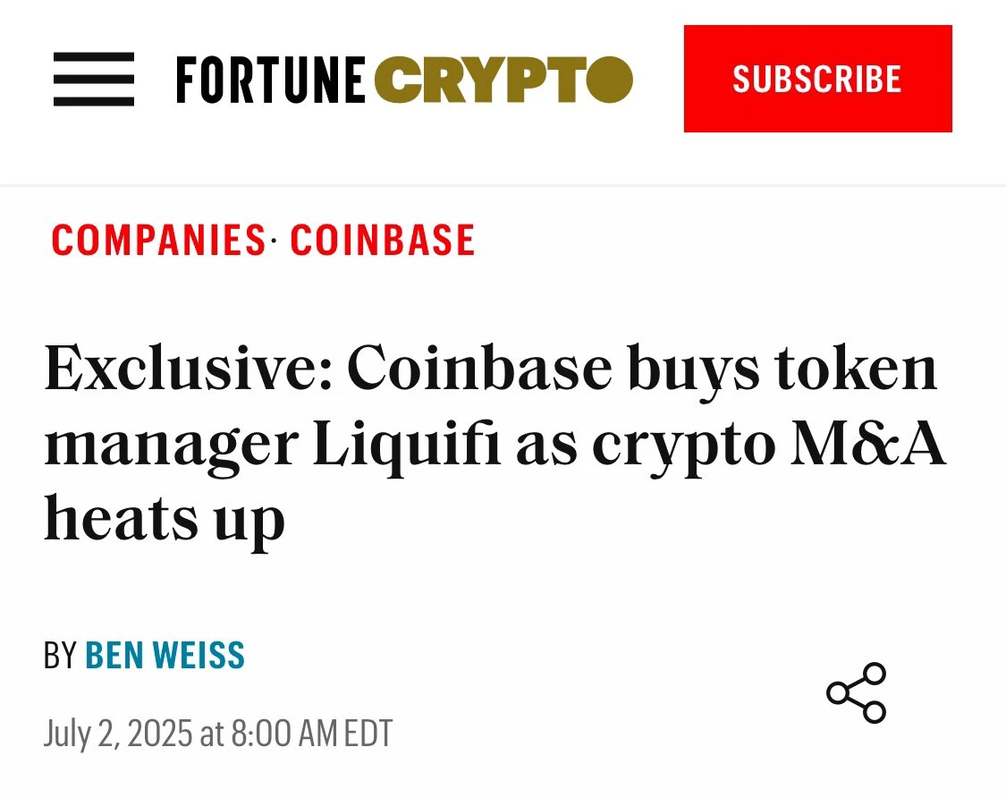 Coinbase完成对代币管理平台Liquifi的收购