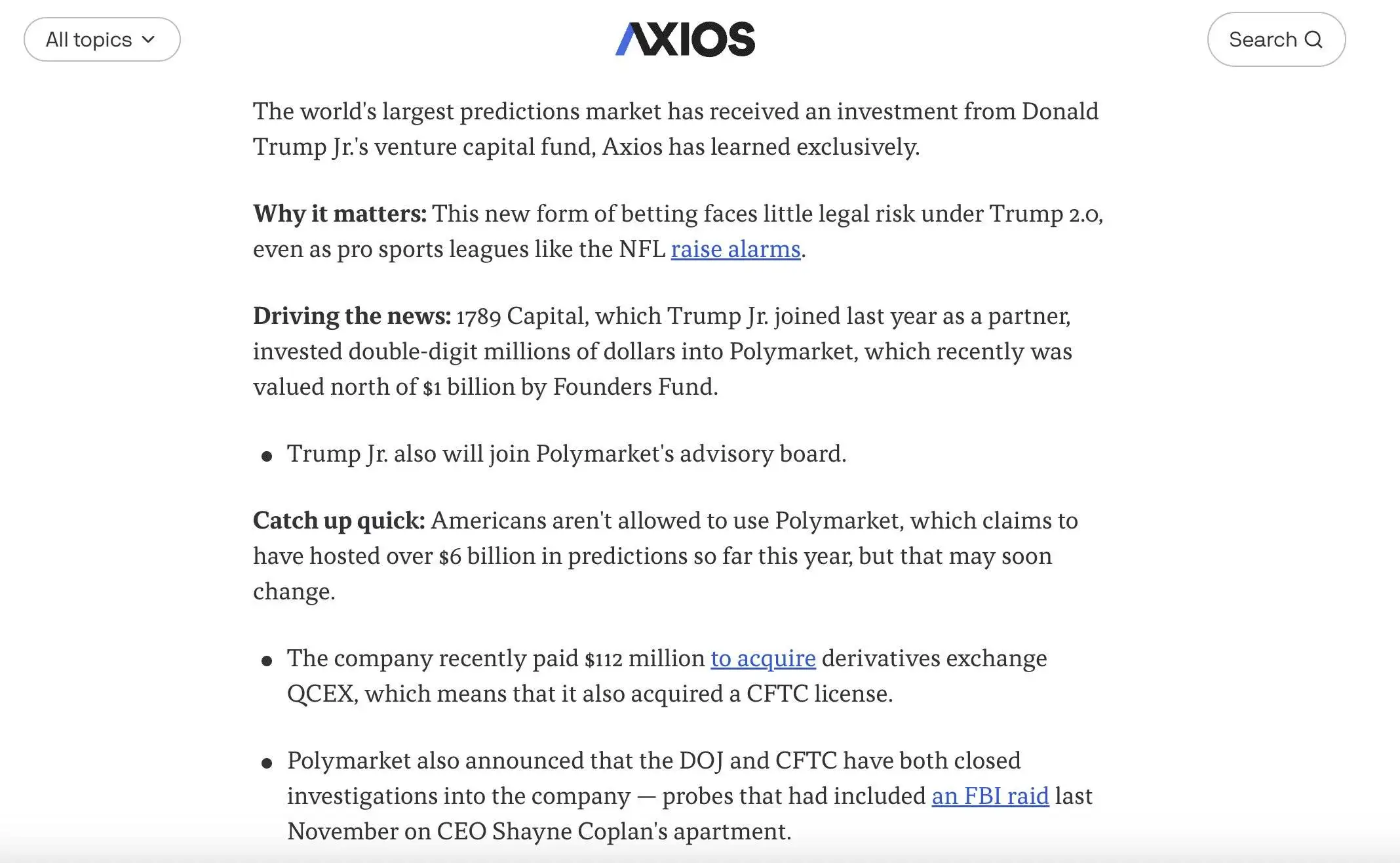 特朗普长子向Polymarket投资数千万美元